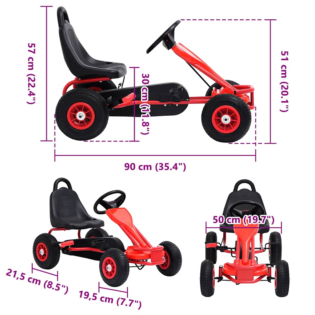 Skelter met pedalen en pneumatische banden rood