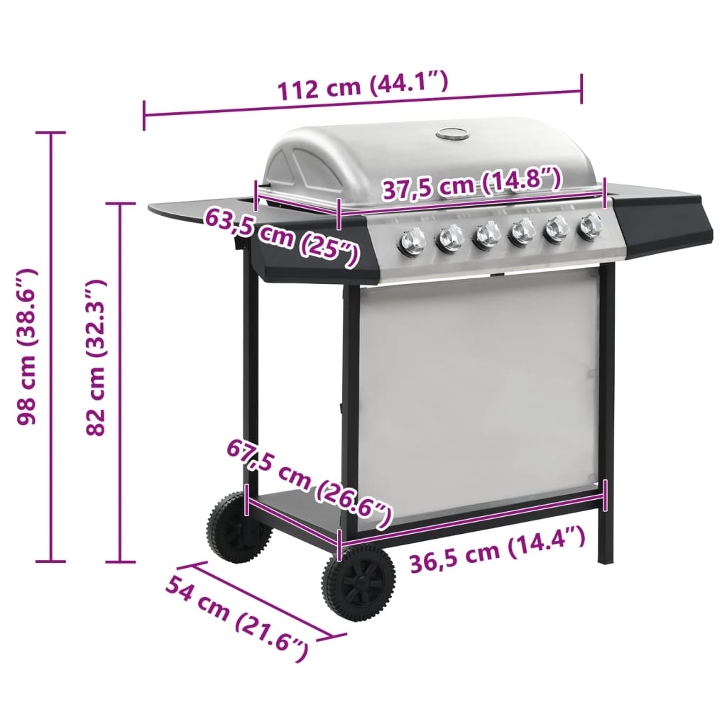 Gasbarbecue met 6 kookzones roestvrij staal zilverkleurig