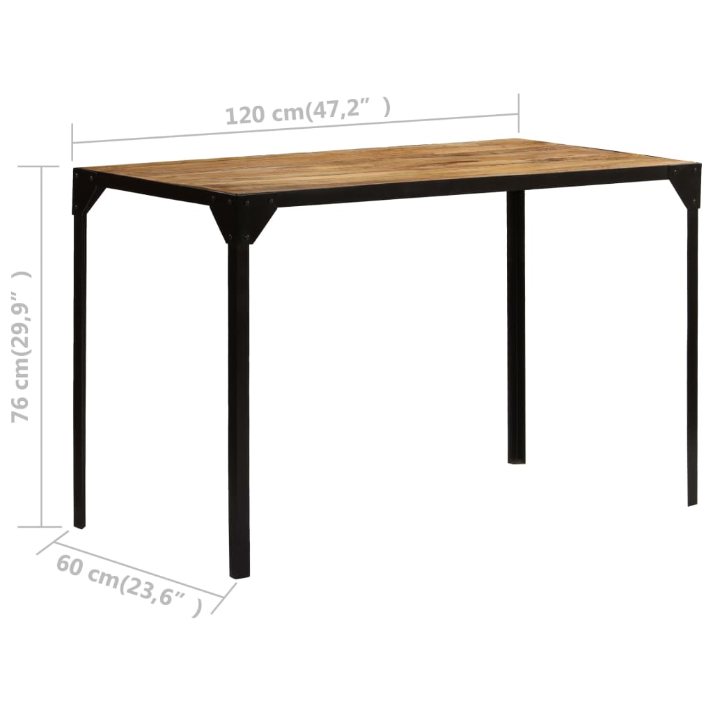 Eettafel 120 cm massief ruw mangohout en staal