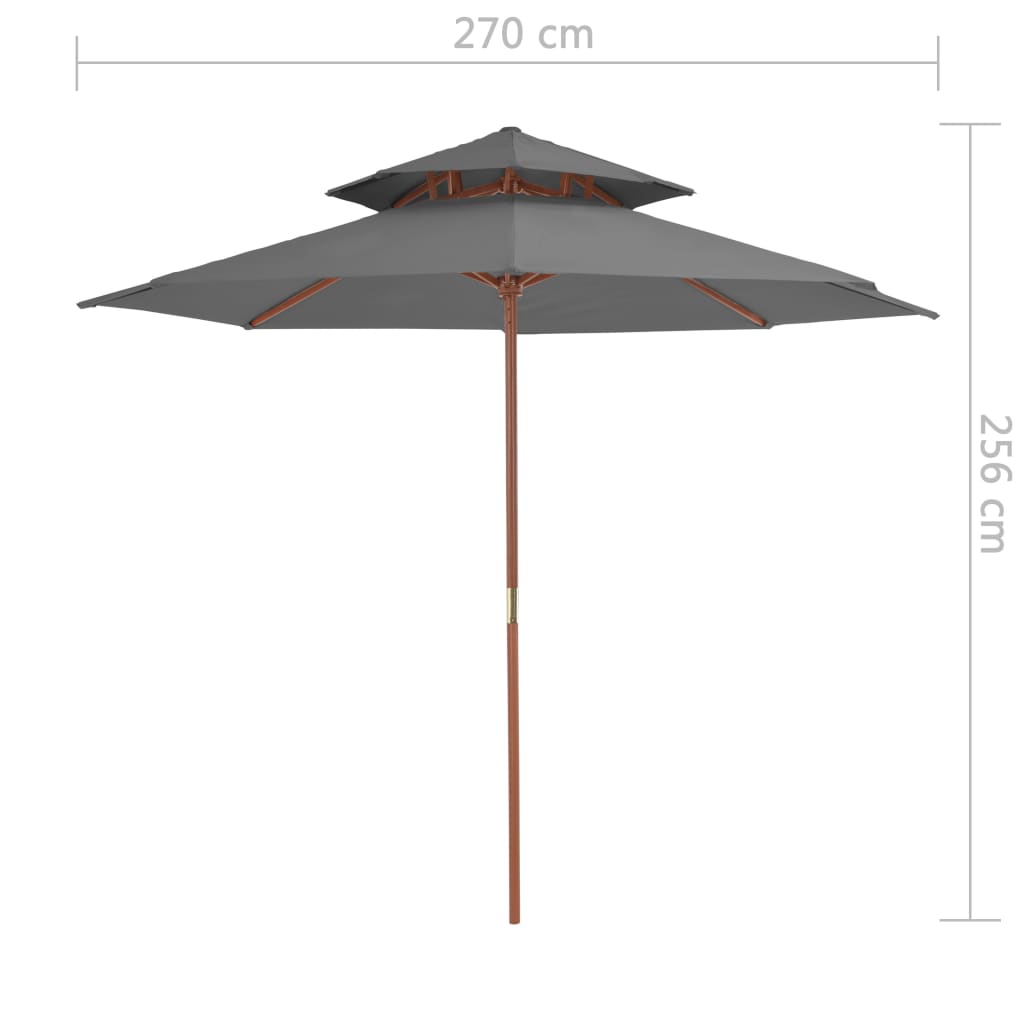 Parasol dubbeldekker met houten paal 270 cm antraciet