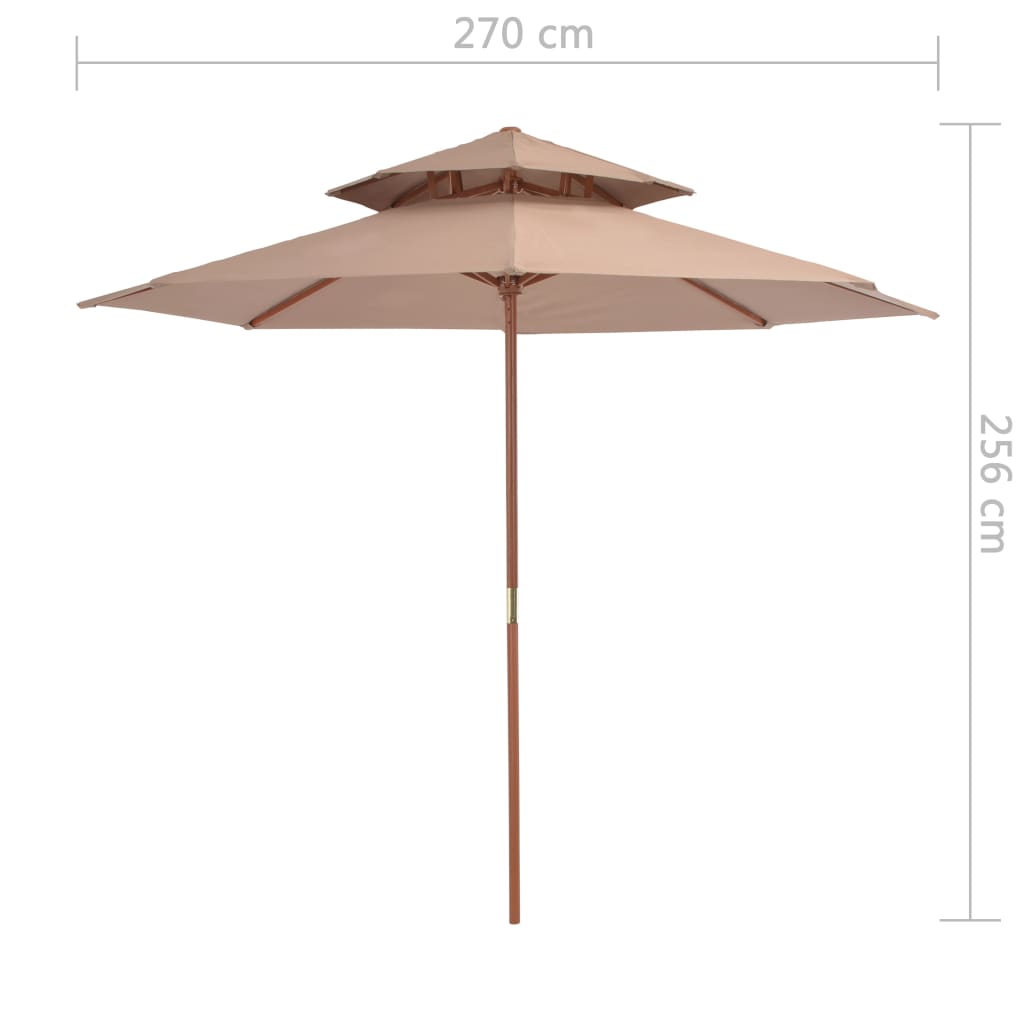 Parasol dubbeldekker met houten paal 270 cm taupe