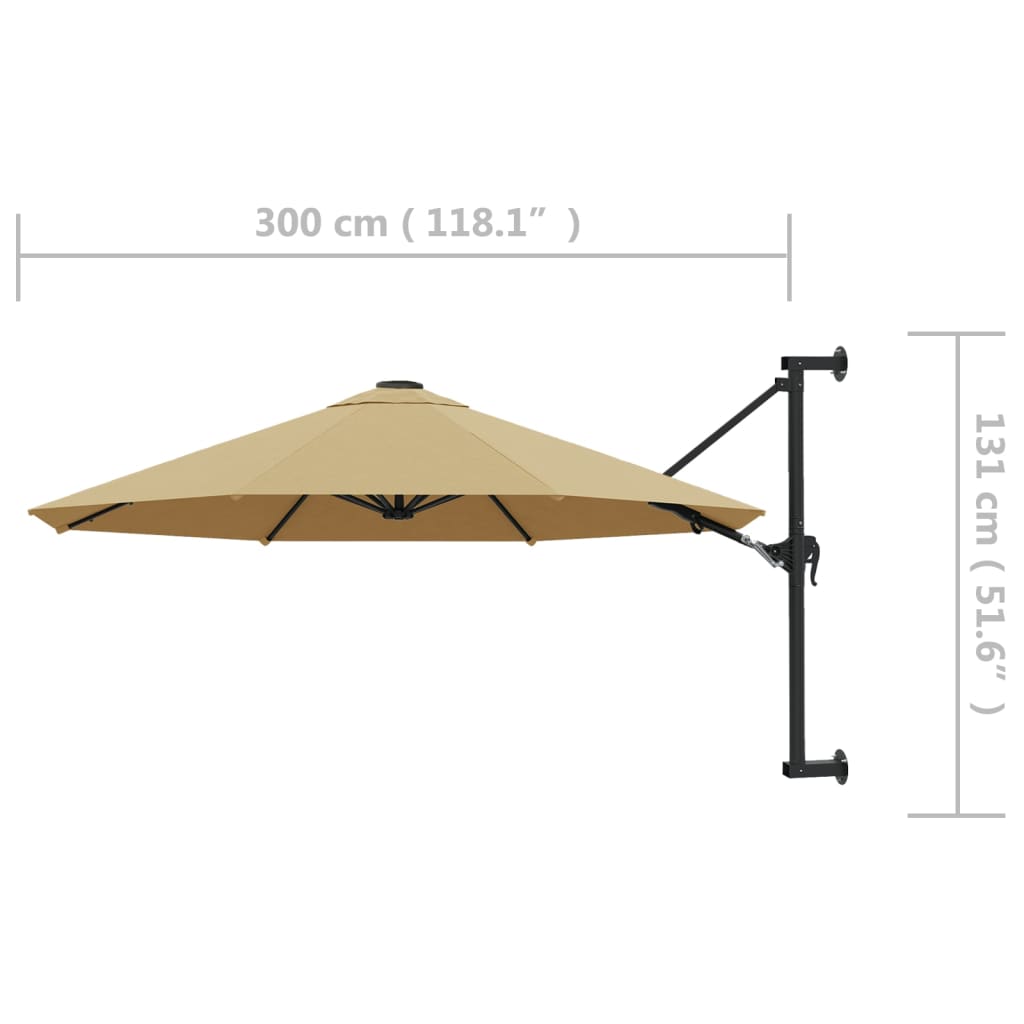 Wandparasol met metalen paal 300 cm taupe