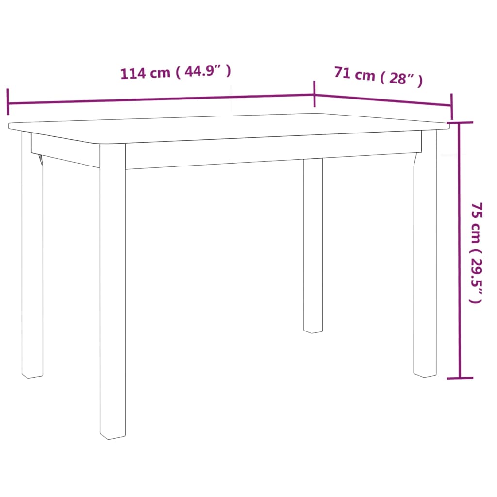 Eettafel 114x71x75 cm massief rubberwood wit