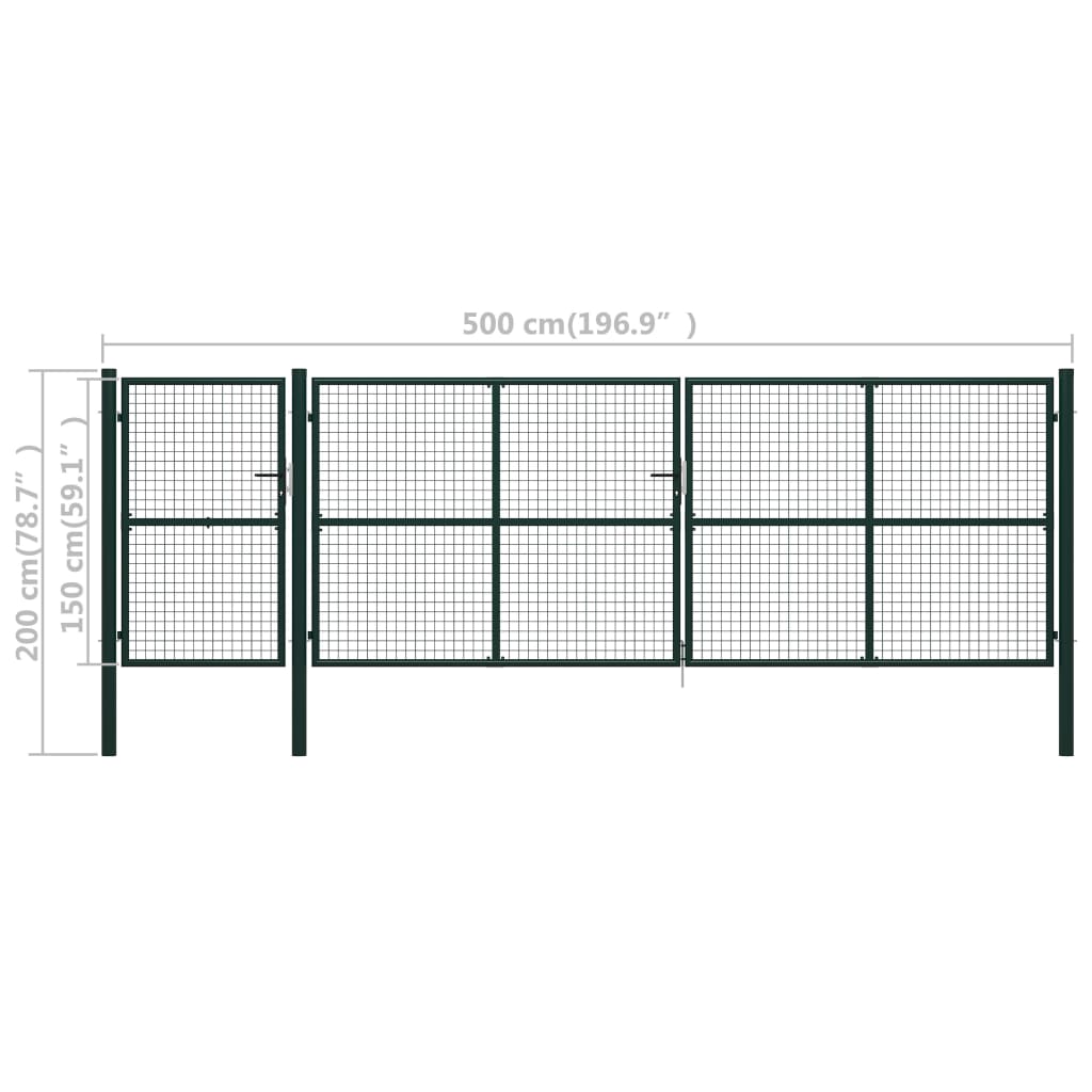 Poort 500x150 cm staal groen