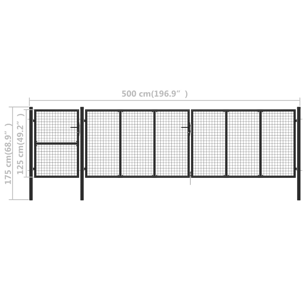 Poort 500x125 cm staal antraciet