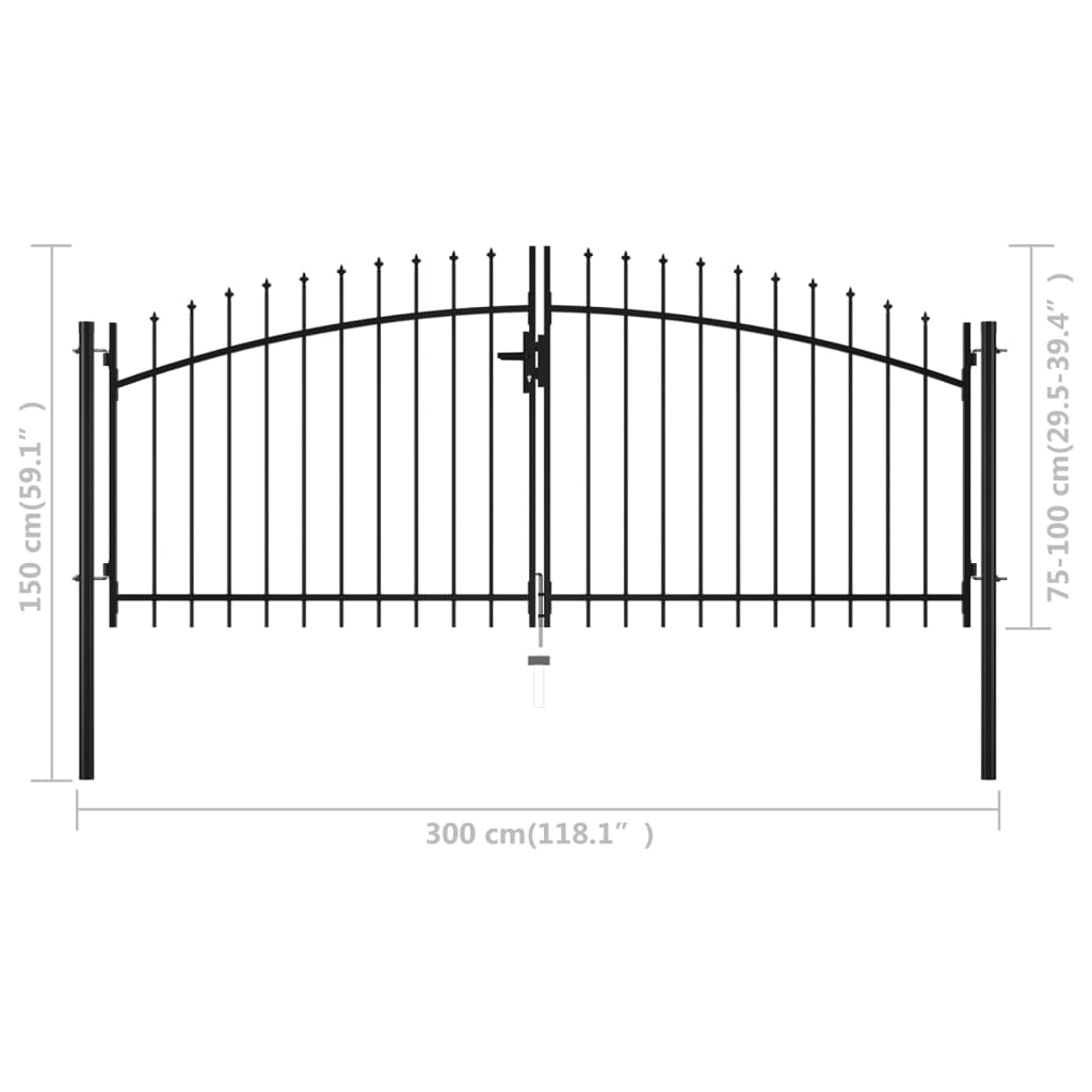 Hekpoort dubbele deur met speren bovenkant 300x150 cm