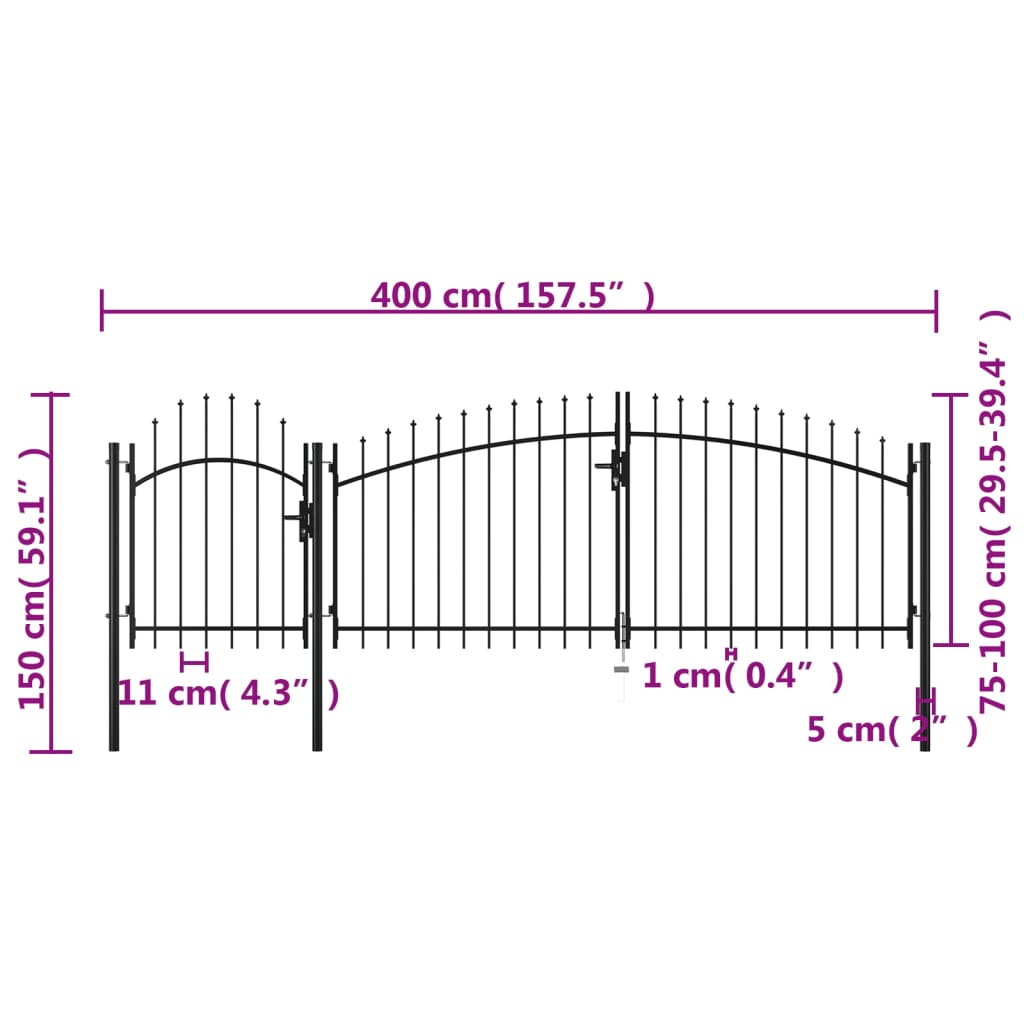 Poort 1,5x4 m staal zwart