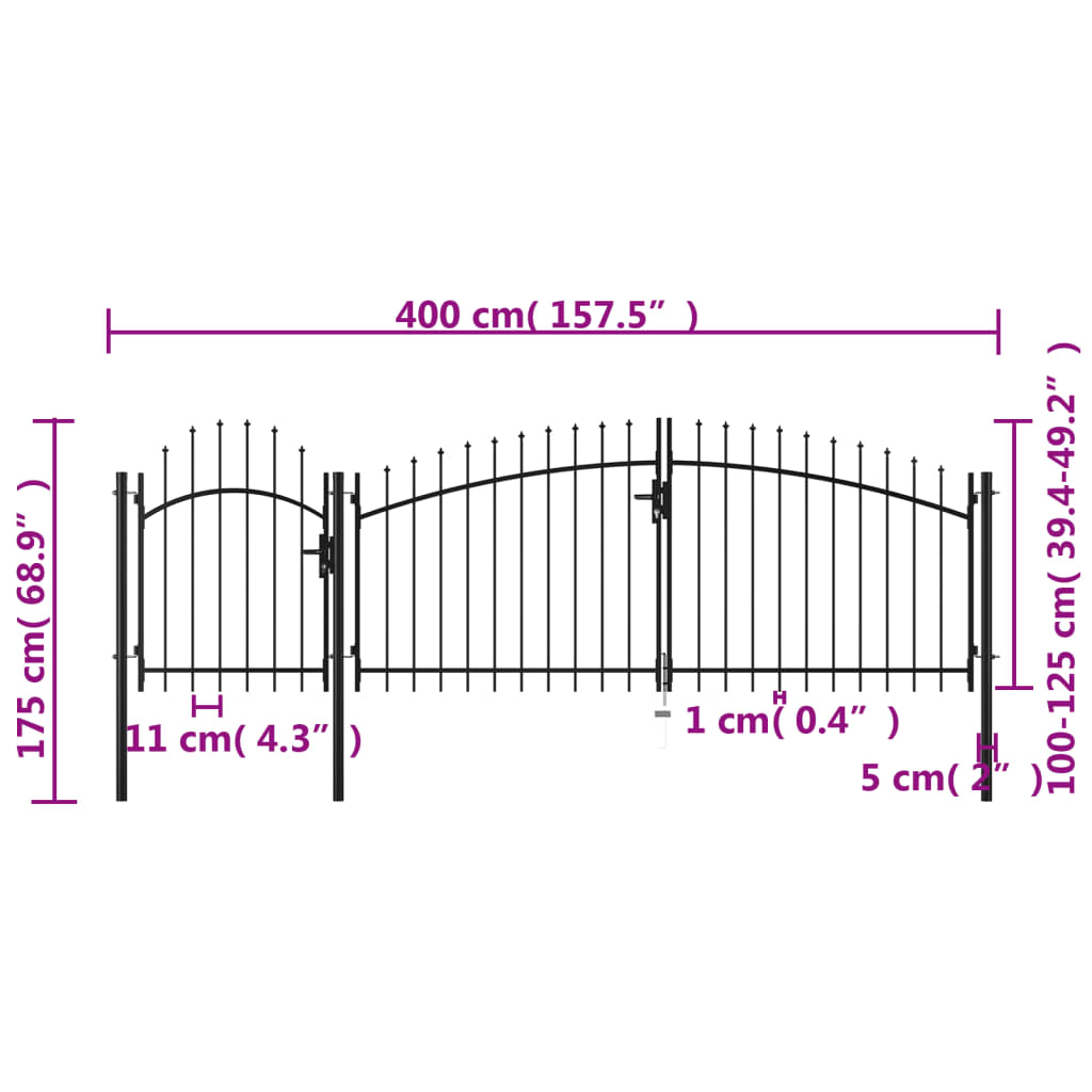 Poort 1,75x4 m staal zwart