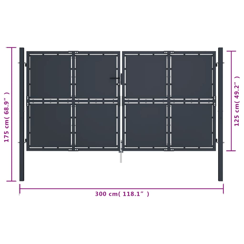 Poort 300x125 cm staal antraciet