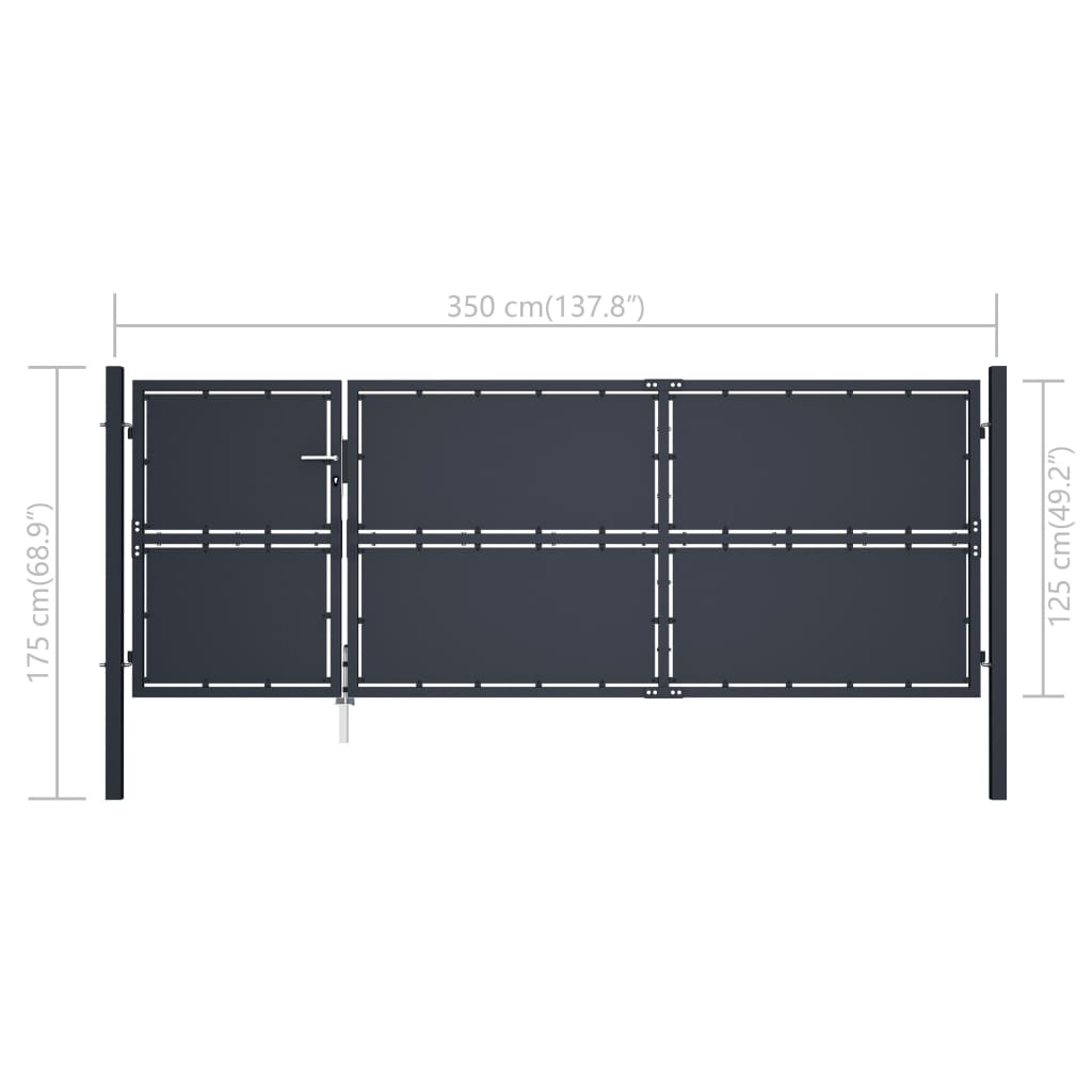 Poort 350x125 cm staal antraciet