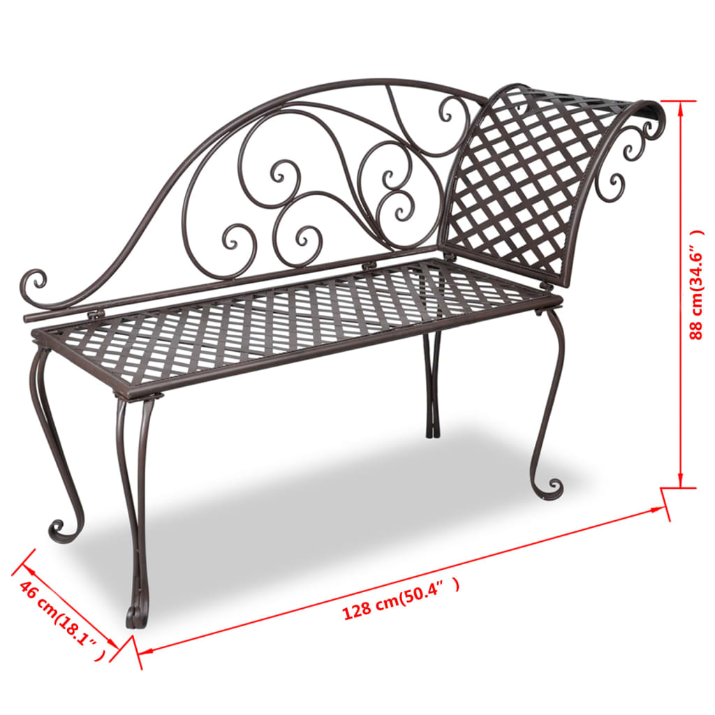 Chaise longue 128 cm staal antiekbruin