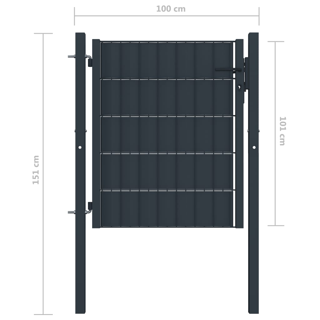 Poort 100x101 cm PVC en staal antracietkleurig