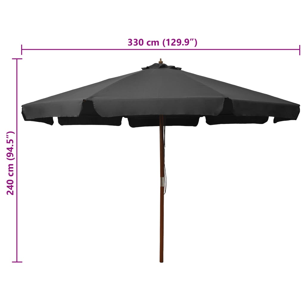 Parasol met houten paal 330 cm antraciet