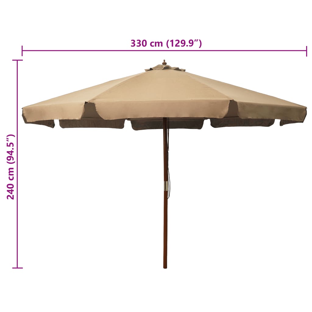 Parasol met houten paal 330 cm taupe