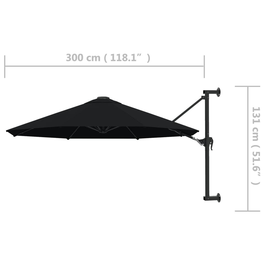 Wandparasol met metalen paal 300 cm zwart