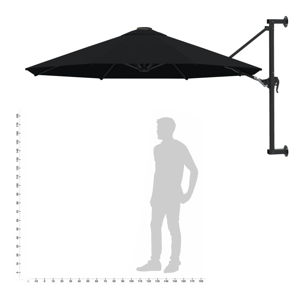 Wandparasol met metalen paal 300 cm zwart