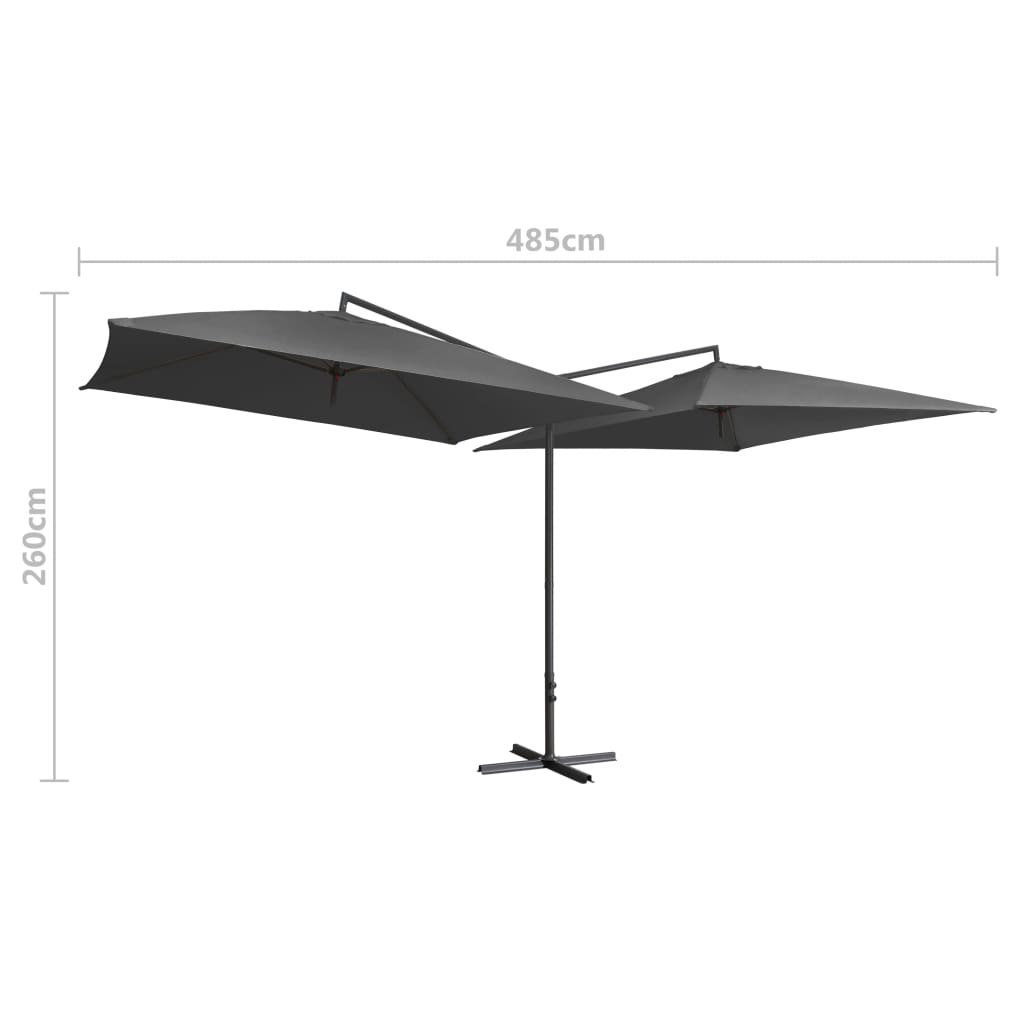 Parasol dubbel met stalen paal 250x250 cm antraciet