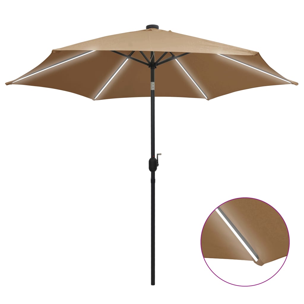 Parasol met LED-verlichting en aluminium paal 300 cm taupe