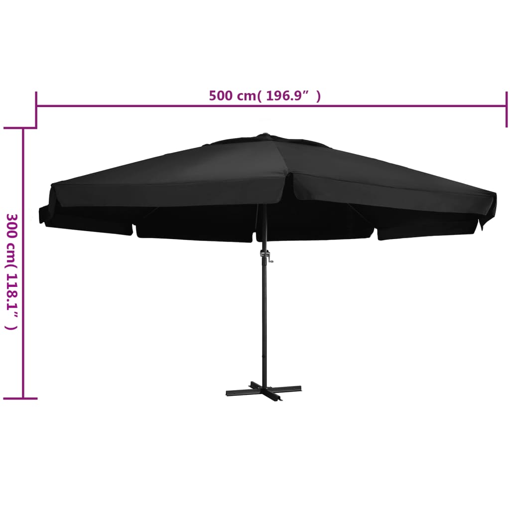 Parasol met aluminium paal 500 cm zwart