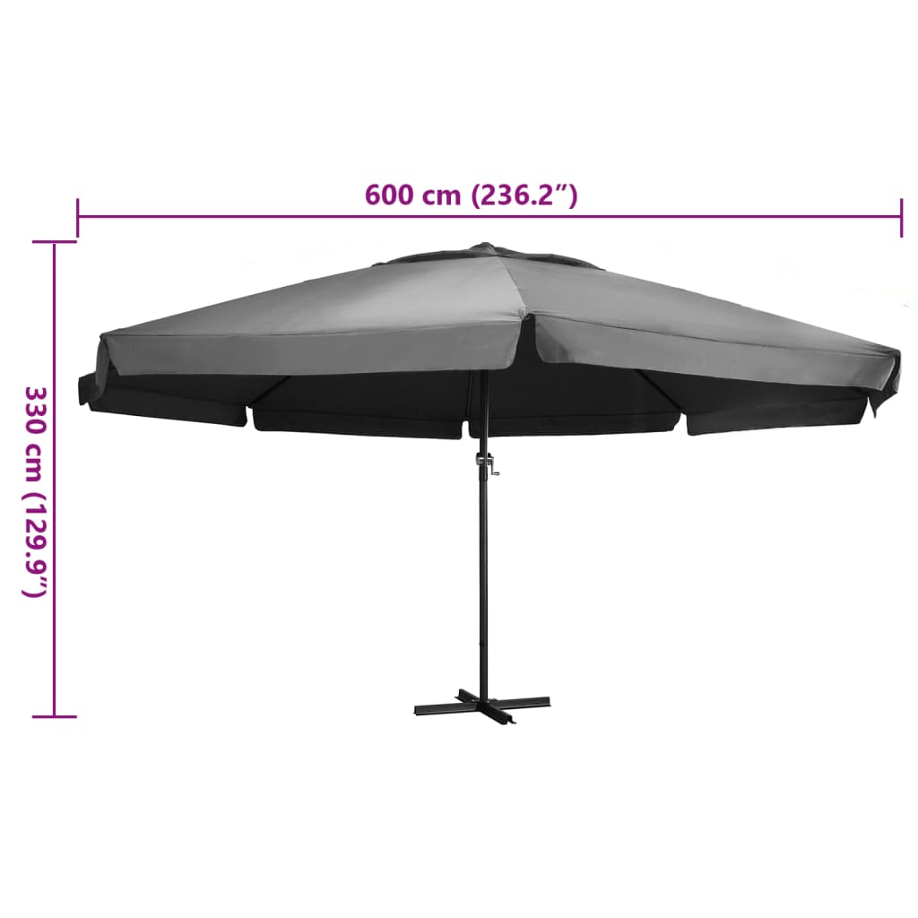 Parasol met aluminium paal 600 cm antracietkleurig