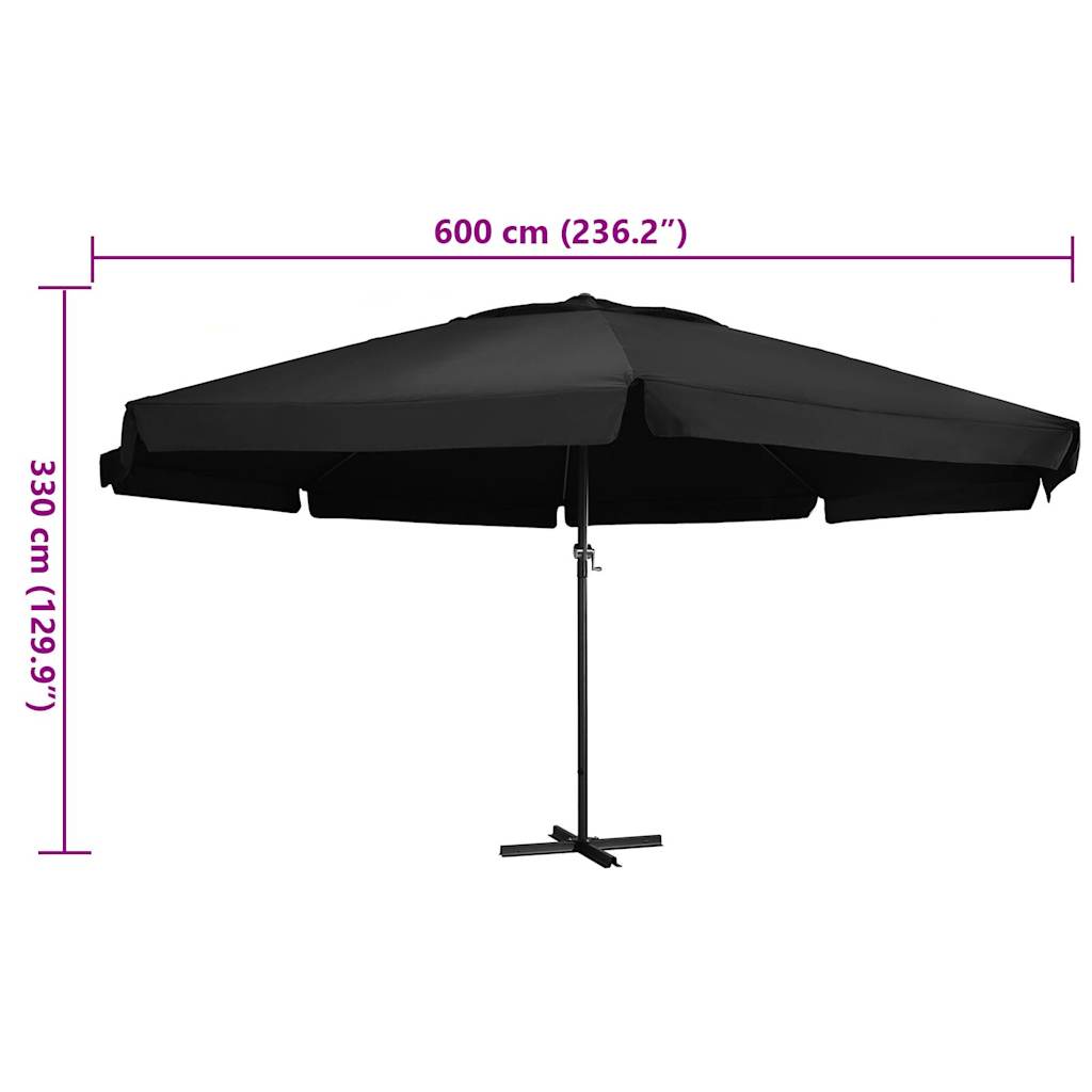 Parasol met aluminium paal 600 cm zwart