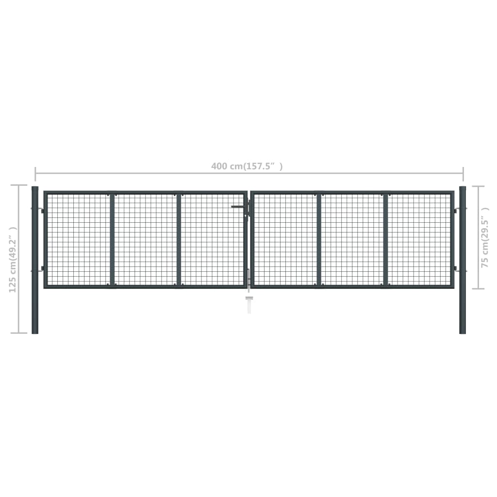 Gaaspoort 400x125 cm gegalvaniseerd staal grijs