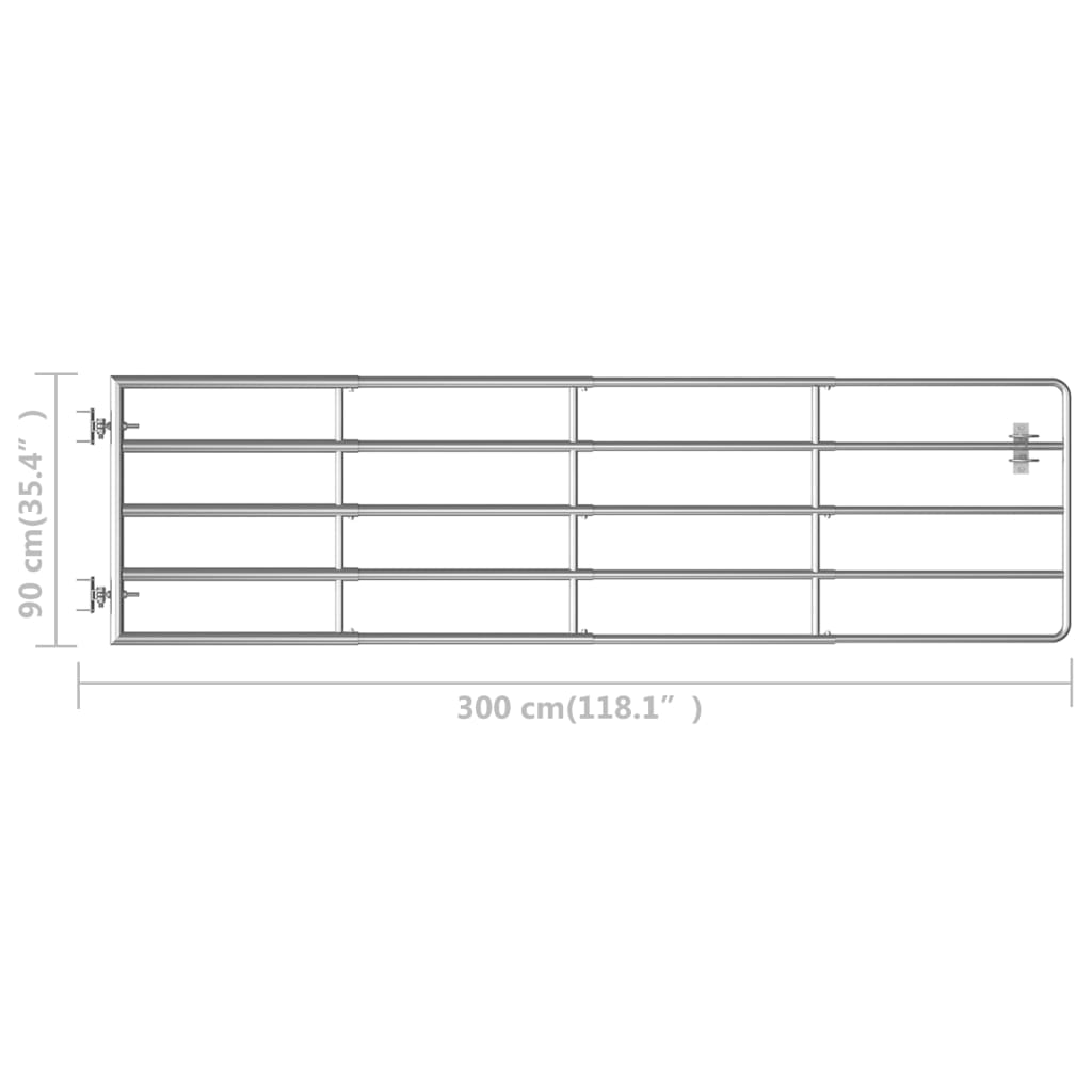 Poort met 5 stangen (115-300)x90 cm staal zilverkleurig