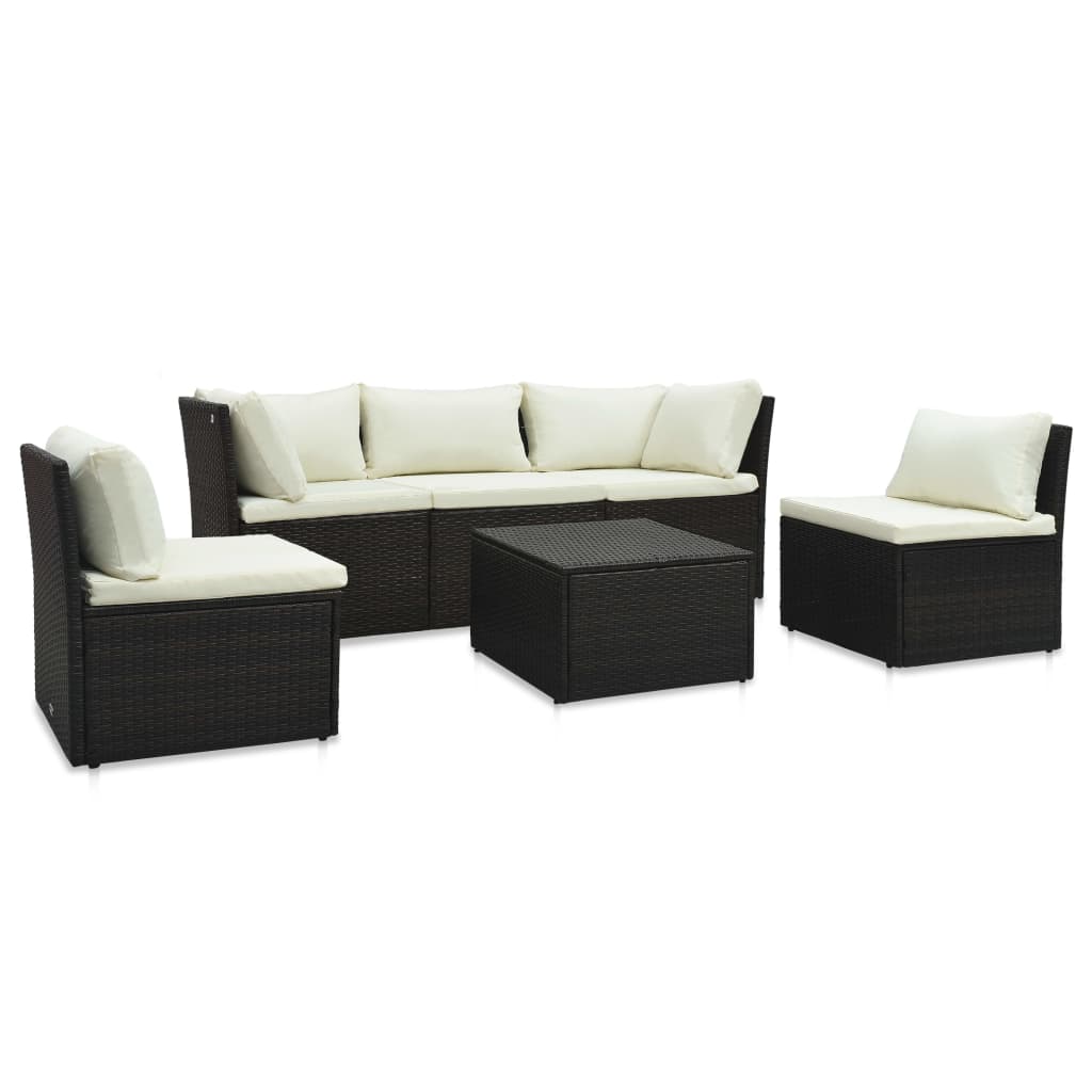 4-delige Loungeset met kussens poly rattan bruin