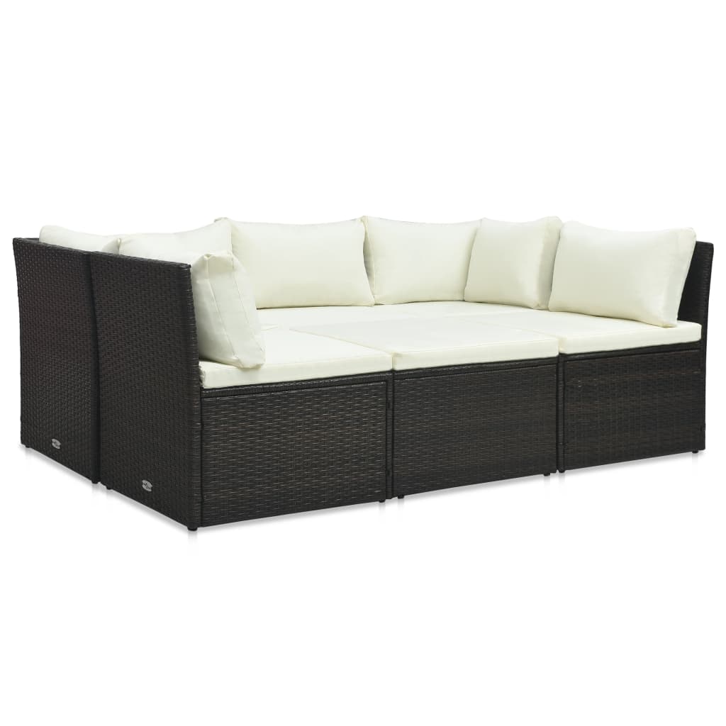 4-delige Loungeset met kussens poly rattan bruin