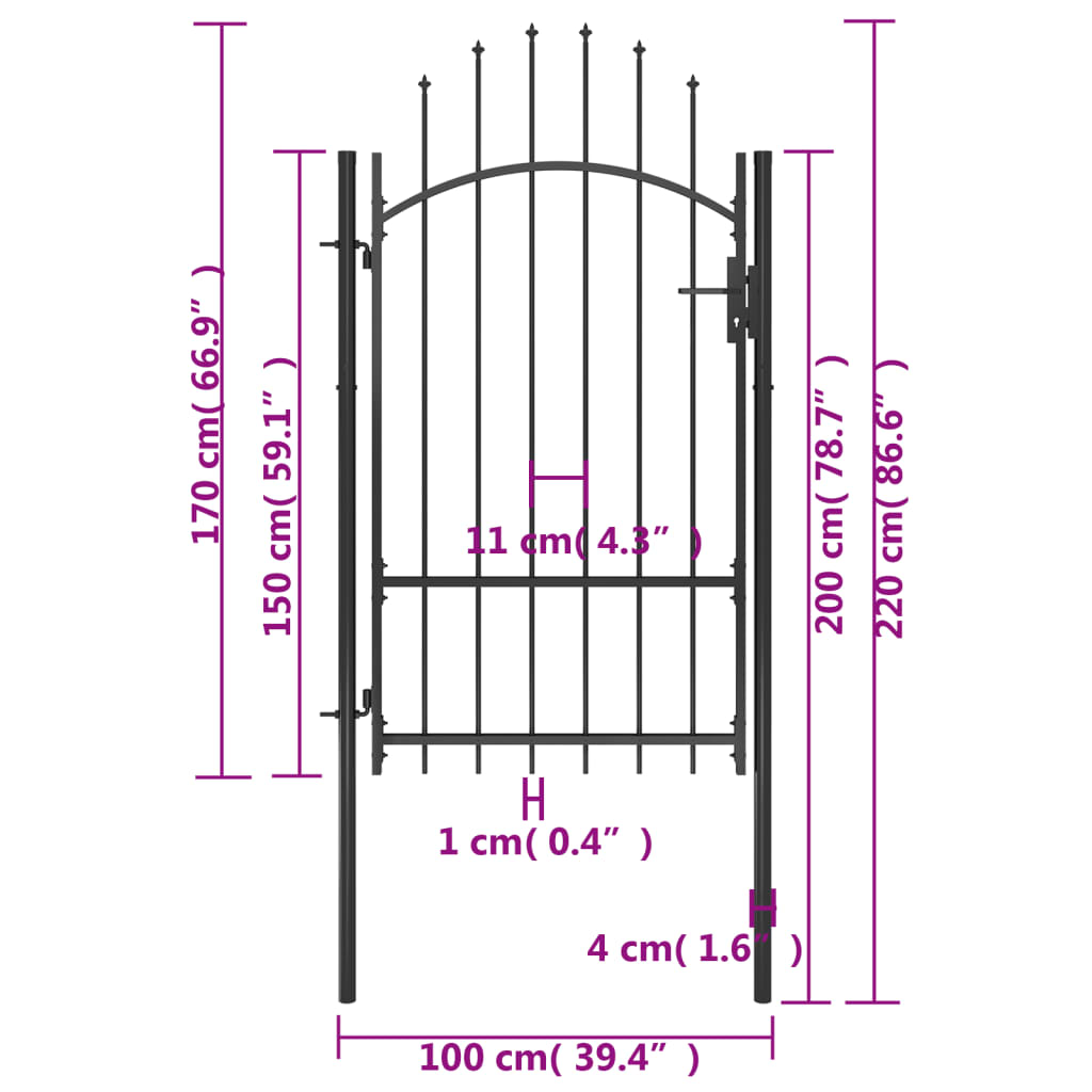 Poort 1x2,2 m staal zwart