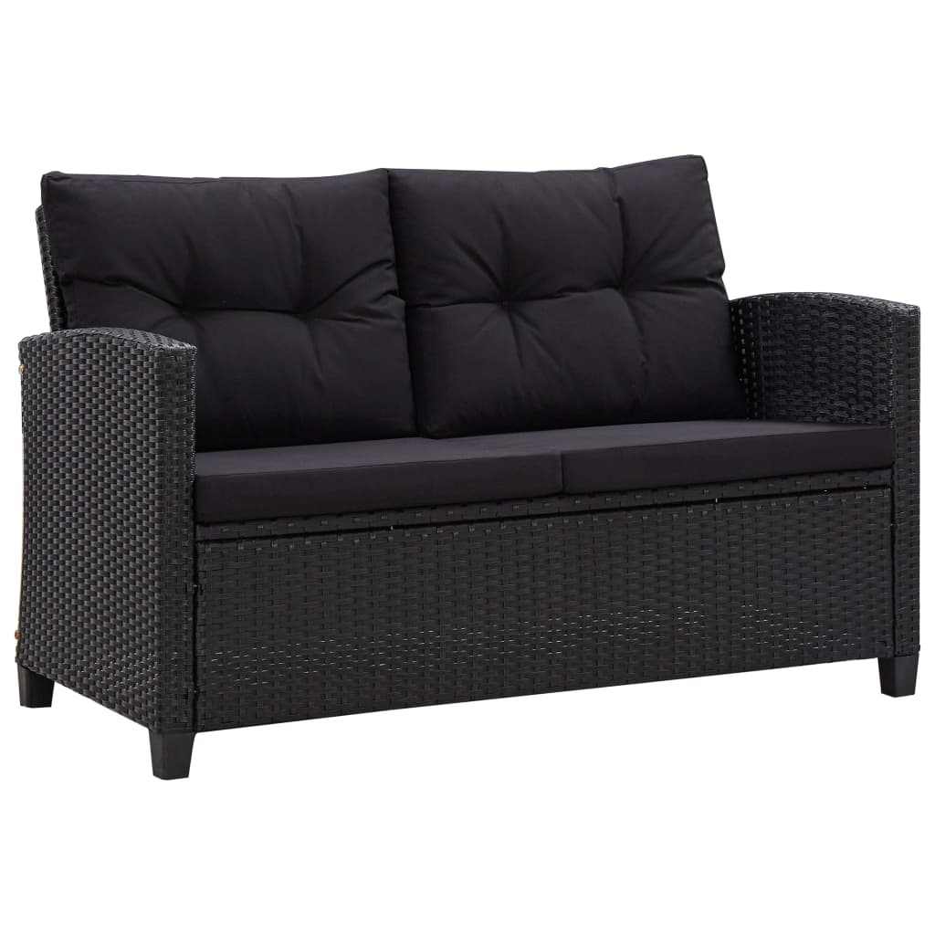 6-delige Loungeset met kussens poly rattan zwart