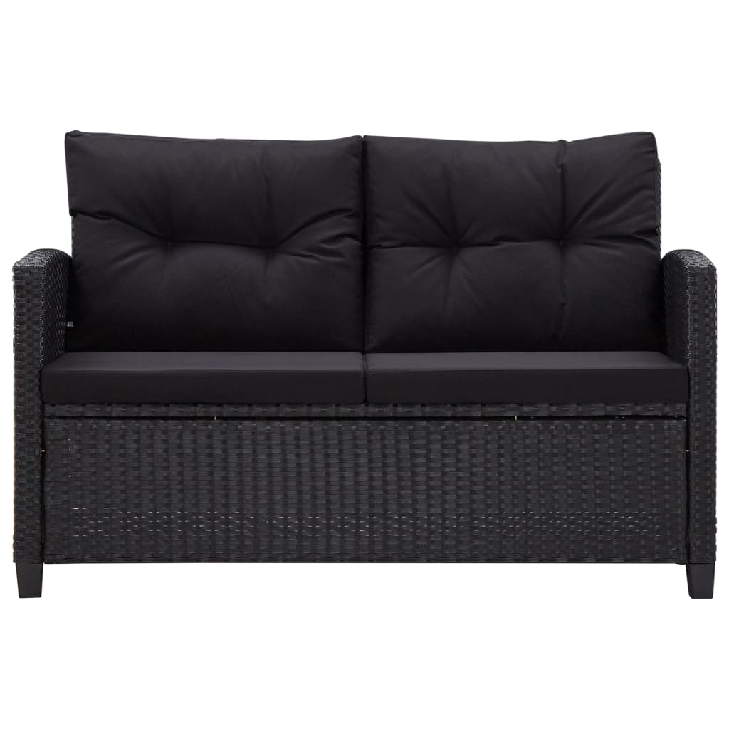 6-delige Loungeset met kussens poly rattan zwart