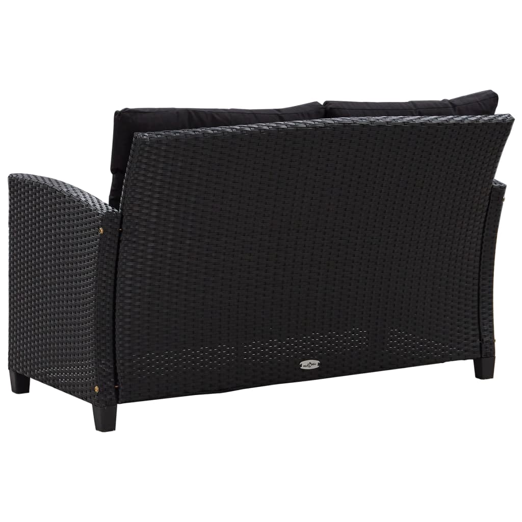 6-delige Loungeset met kussens poly rattan zwart