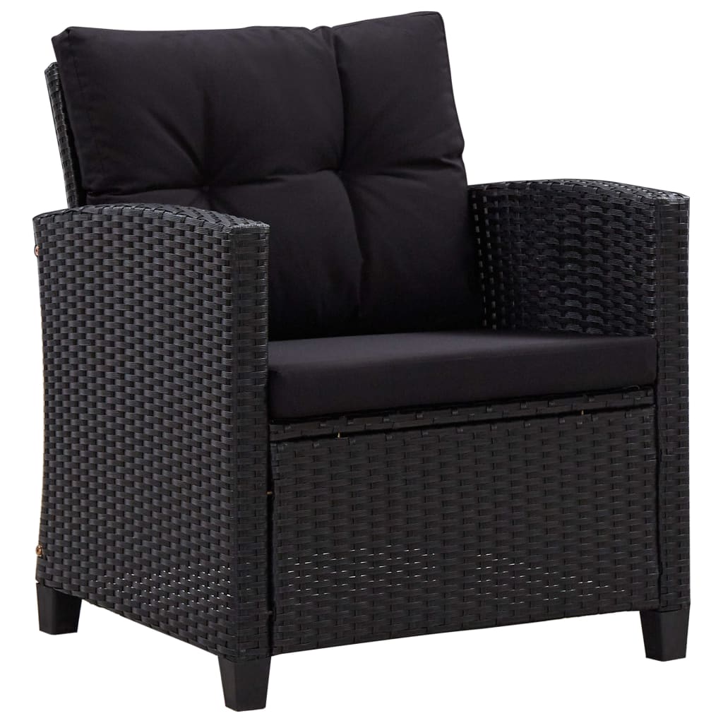 6-delige Loungeset met kussens poly rattan zwart