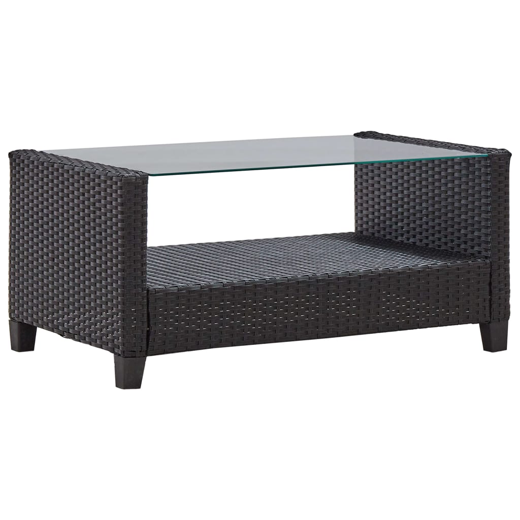 6-delige Loungeset met kussens poly rattan zwart