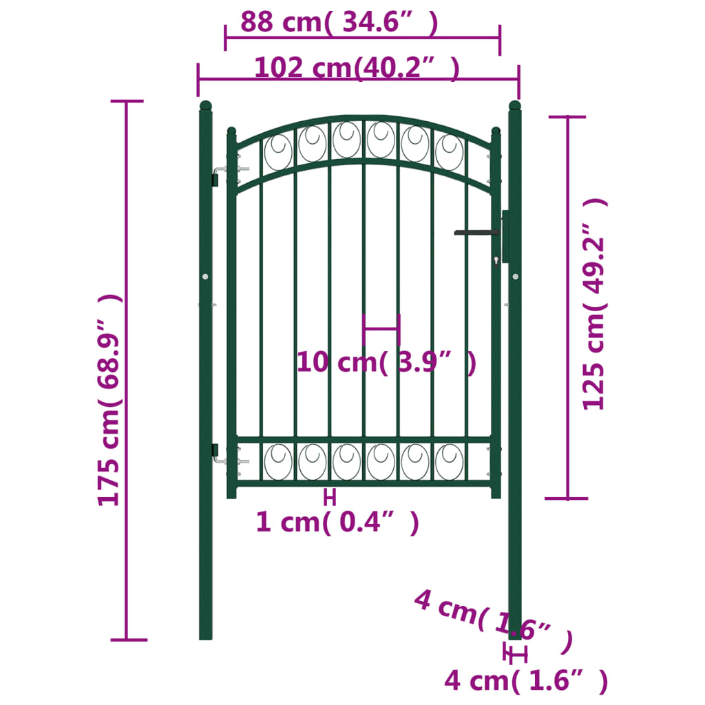 Poort met gebogen bovenkant 100x125 cm staal groen