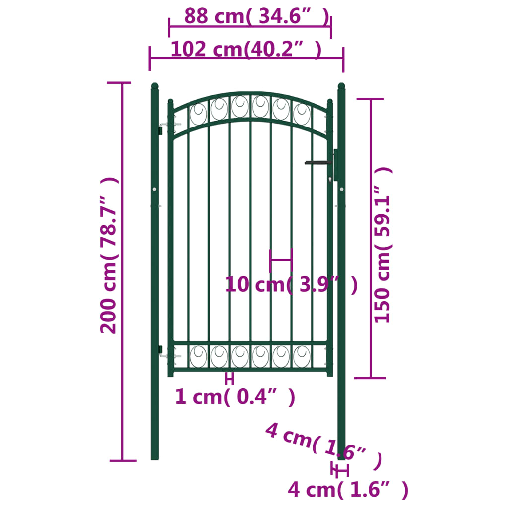 Poort met gebogen bovenkant 100x150 cm staal groen