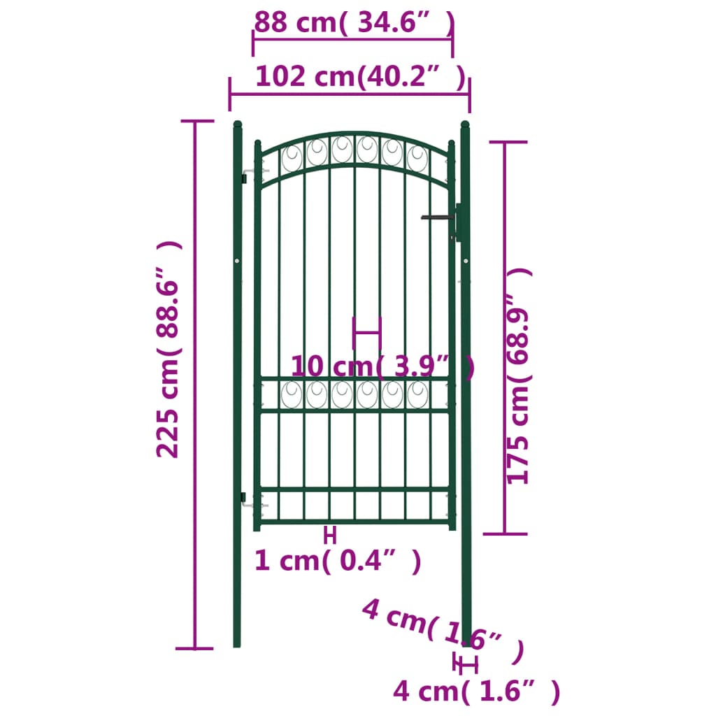 Poort met gebogen bovenkant 100x175 cm staal groen