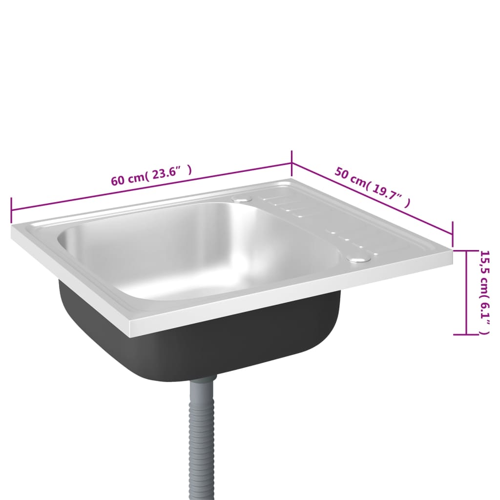 Gootsteen met afvoerset 600x500x155 mm roestvrij staal zilver