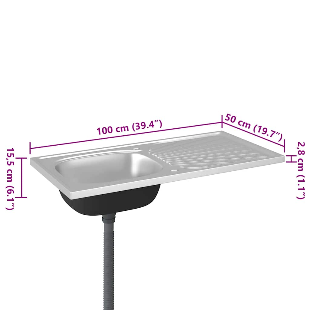 Gootsteen met afvoerset 1000x500x155 mm roestvrij staal zilver