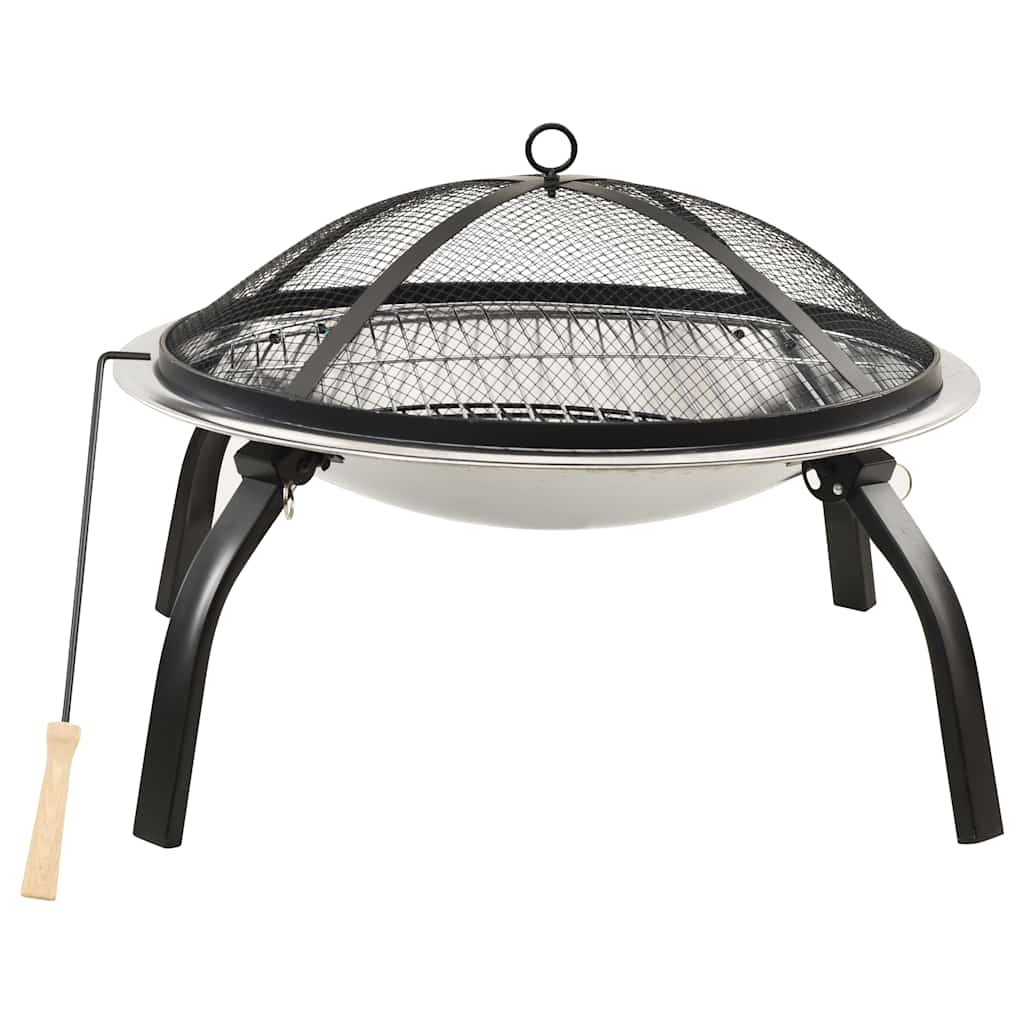 Vuurschaal en barbecue 2-in-1 met pook 56x56x49 cm rvs