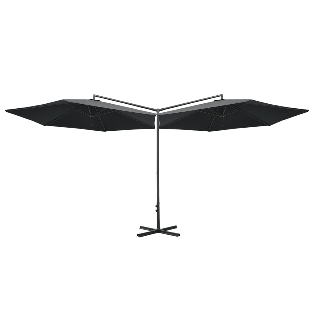 Parasol dubbel met stalen paal 600 cm antracietkleurig