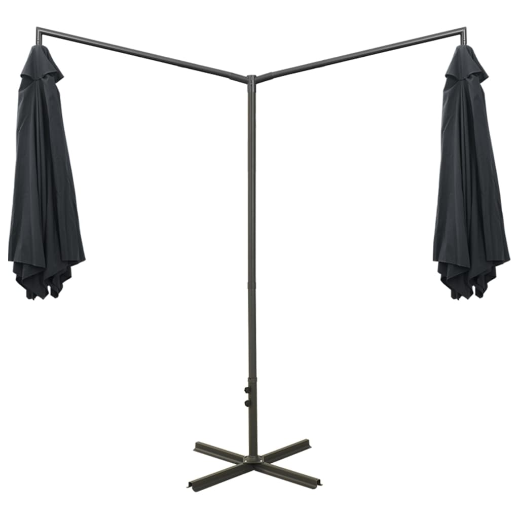 Parasol dubbel met stalen paal 600 cm antracietkleurig