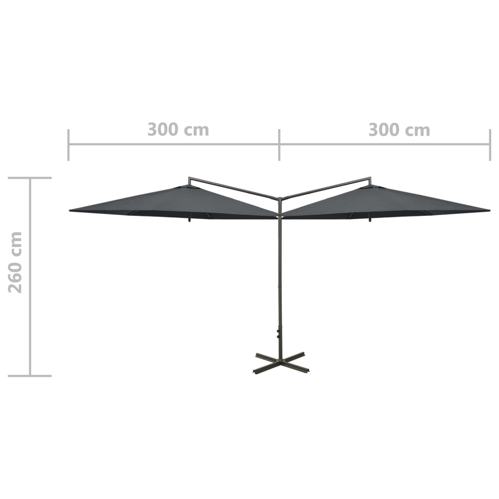 Parasol dubbel met stalen paal 600 cm antracietkleurig