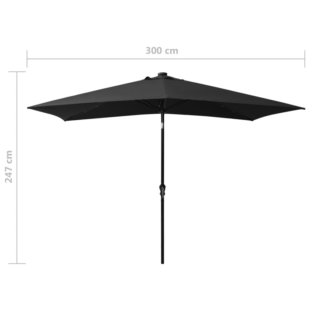 Parasol met LED's en stalen paal 2x3 m groen