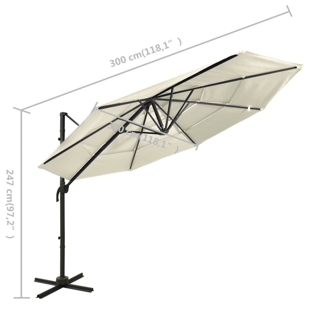 Parasol 4-laags met aluminium paal 3x3 m zandkleurig