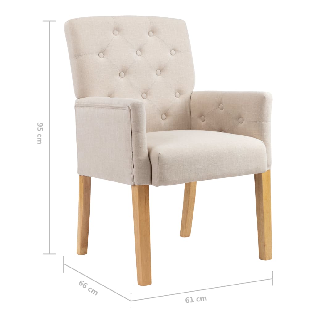 Eetkamerstoelen met armleuningen 6 st stof beige