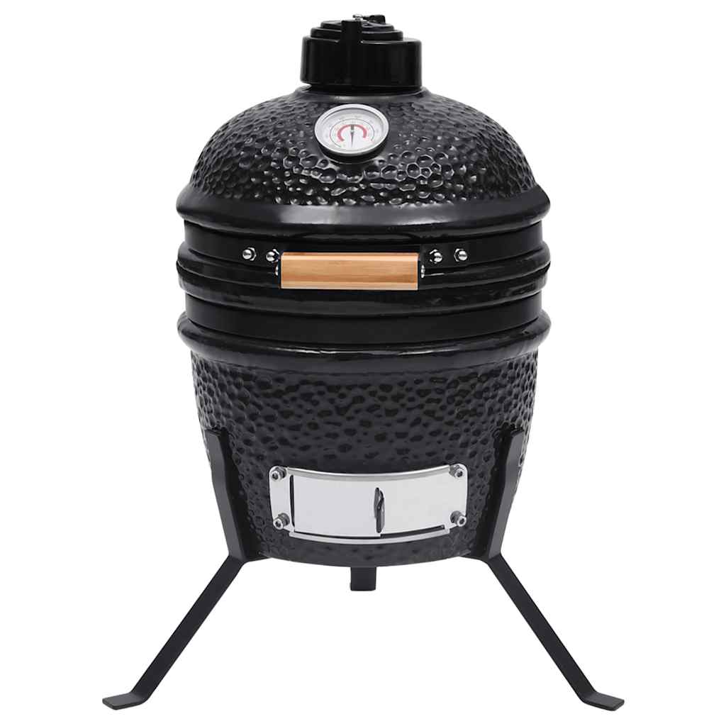 Kamado barbecue 2-in-1 56 cm keramiek zwart