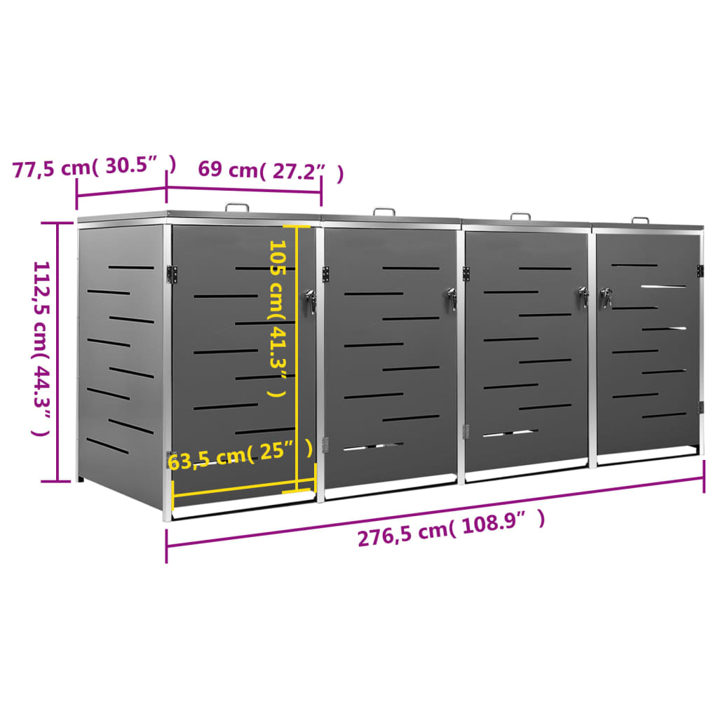 Containerberging vierdubbel 276,5x77,5x112,5 cm roestvrij staal