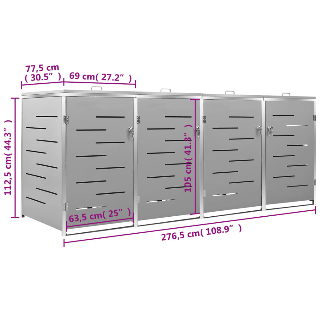 Containerberging vierdubbel 276,5x77,5x112,5 cm roestvrij staal